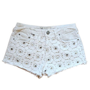 Free People Shorts Crochet Rhinestone Cut Offs White Women's 24